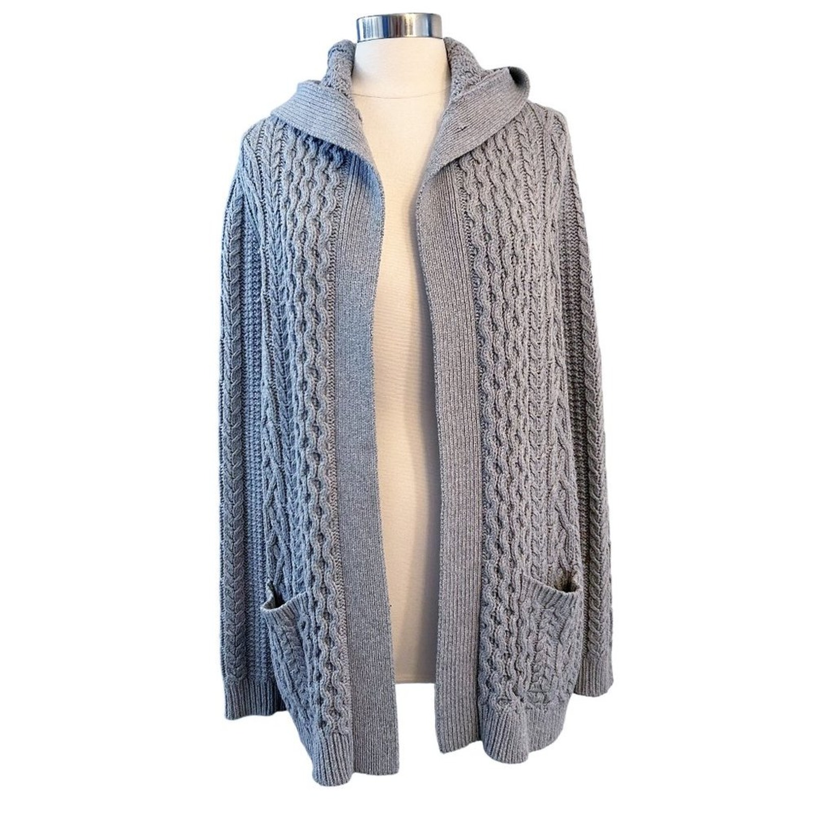 Theory Hooded Cable Knit Cardigan Dania Sweater L